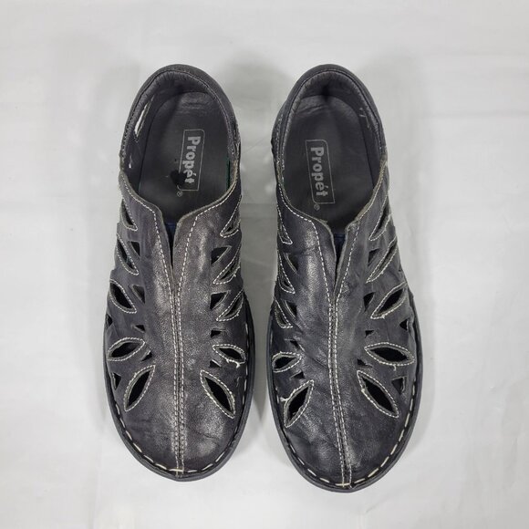 Propet Cameo Loafers Women Size 7 Black Leather Cut Out Slip On WCX014L - Picture 2 of 9